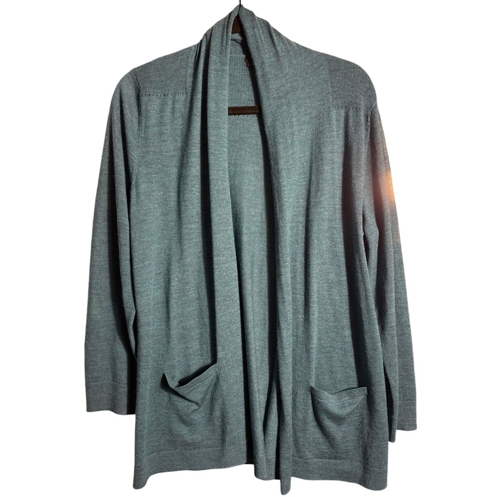 Talbots Petites Teal Blue 100% Merino Wool Open Front Cardigan Sweater LP